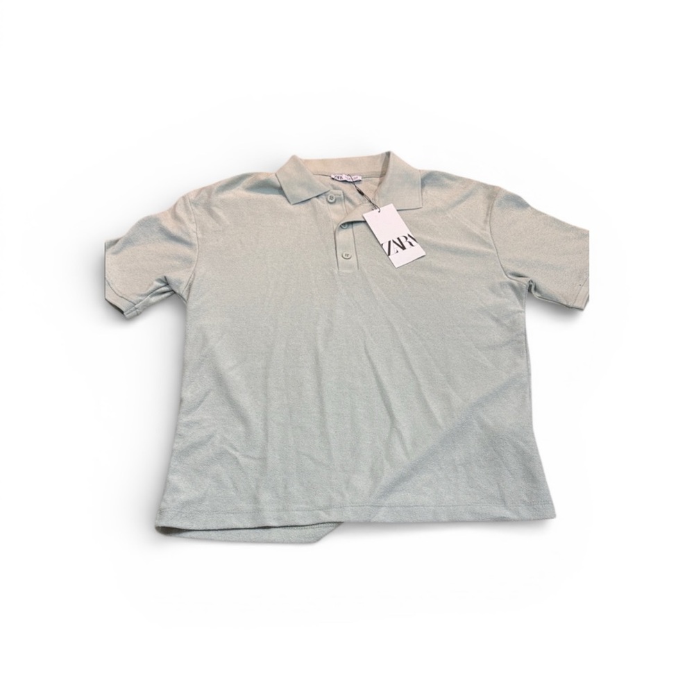 Zara Menswear textured polo shirt Sea-foam green Size Small